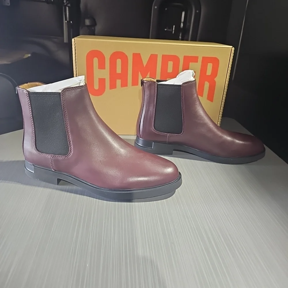 Camper Iman Ankle Boots Burgundy Leather Unisex Size Men 6.5/Wmn 8.5 EU 36 New - Picture 5 of 12